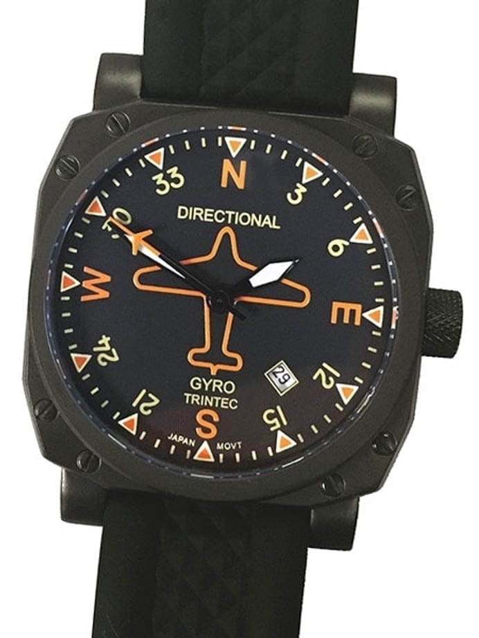 Trintec Zulu-03 Directional Gyro Automatic Aviator Watch with Black PVD Case #9062VW