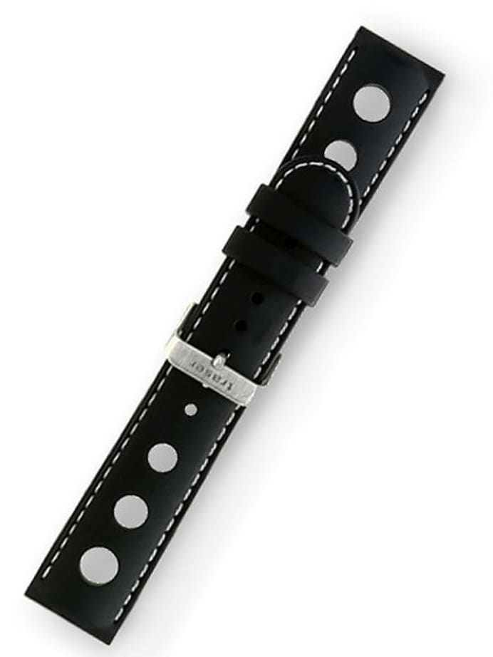 Traser OEM (22mm) Black Rubber Rallye-Style Watch Strap with Red Stitching #traser9