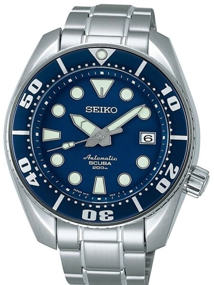 Seiko Sumo Prospex Automatic Dive Watch with Blue Dial and Stainless Steel Bracelet #SBDC003