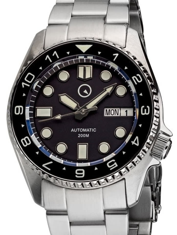 Islander 38mm Automatic Dive Watch with Solid-Link Bracelet, AR Sapphire Crystal, and Luminous Dual-Time Ceramic Bezel Insert #ISL-20