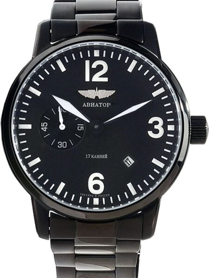 Aviator 45mm Mechanical, Hand Wind Black PVD Watch with SuperLuminova Hands and Markers #6974645B