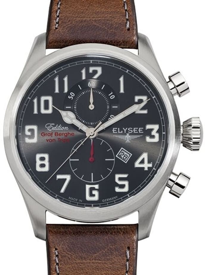 Elysee 46mm Kerpen Quartz Chronograph Watch with 60-minute Stopwatch and Sapphire Crystal #38008