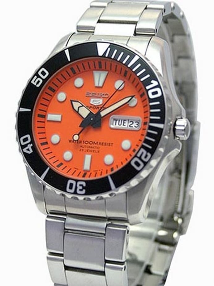 Seiko 5 Sports Automatic Orange Dial Watch #SNZF19K1