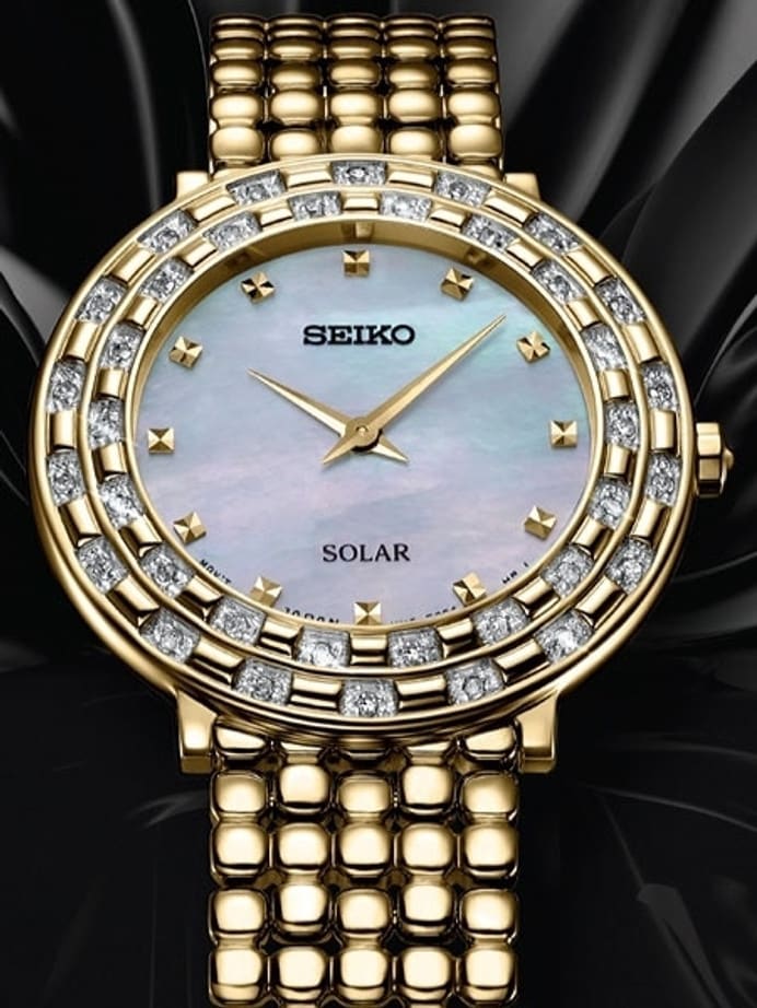 Seiko Tressia Solar Dress Watch with with 36 Diamonds, Mother of Pearl Dial #SUP374