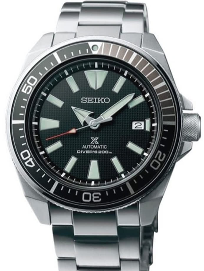 Seiko Samurai Prospex Automatic Dive Watch with Black Dial and Stainless Steel Bracelet #SRPB51