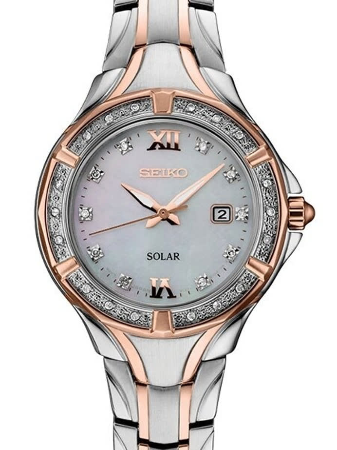 Seiko Women's Solar Dress Watch with 28 Diamonds and Mother of Pearl Dial #SUT374