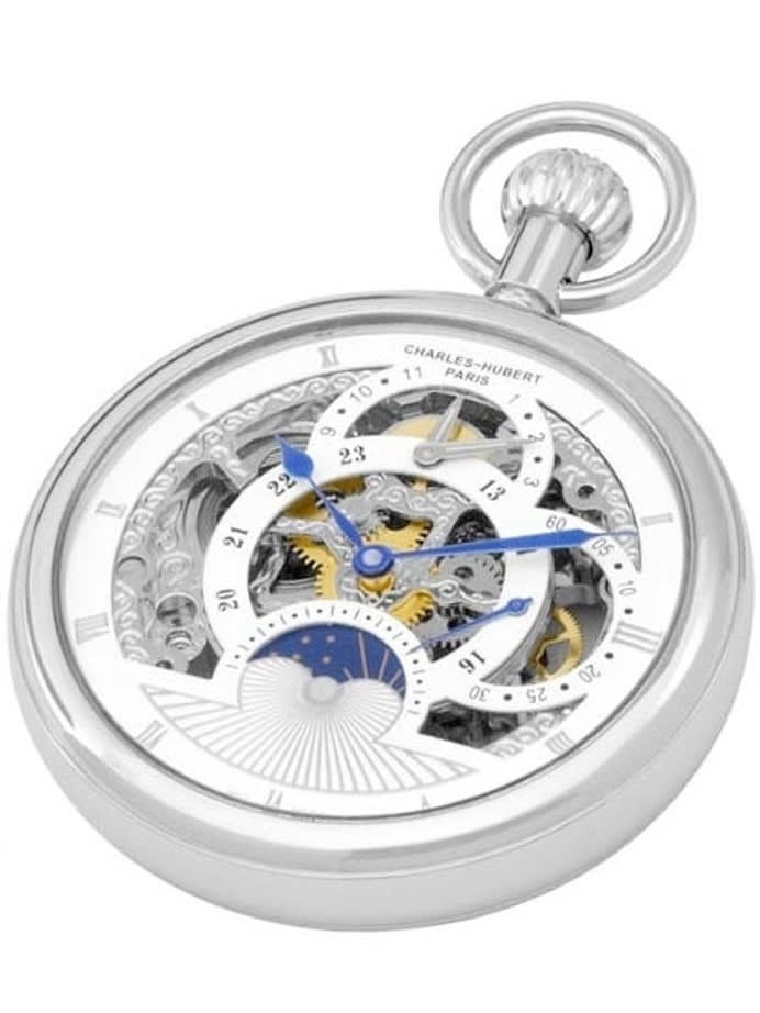 Charles-Hubert Mechanical Dual Time Pocket Watch with Sun-Moon Dial #3816W
