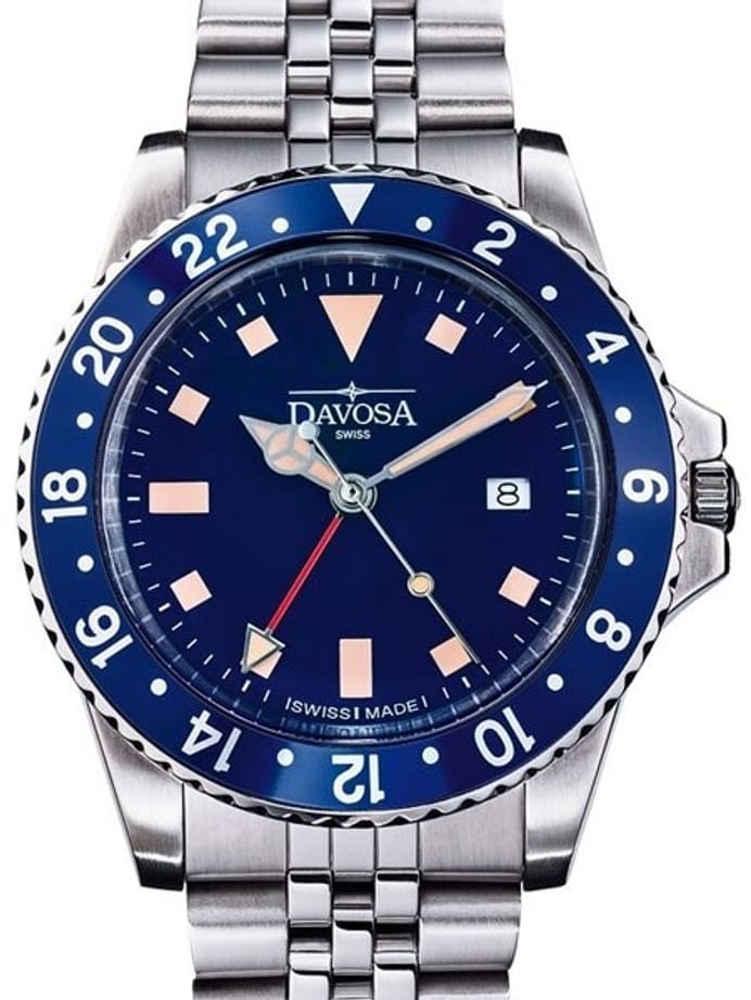 Davosa Vintage-Styled 100-Meter GMT Dual Time Watch with Bracelet #16350040