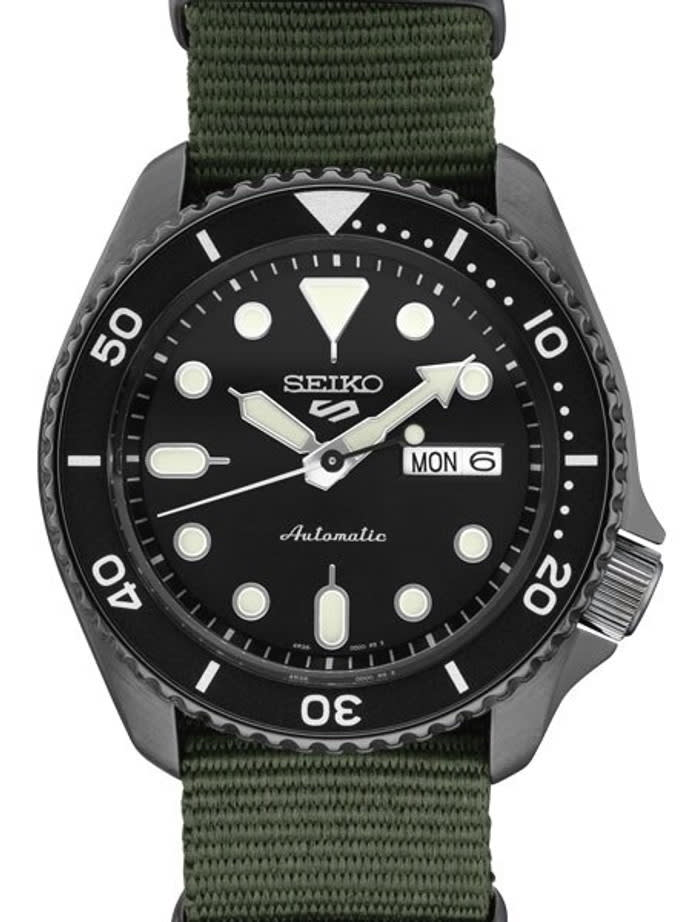 Seiko 5 Sports 24-Jewel Automatic Watch with Textured Black Dial and Nylon Strap #SRPD91