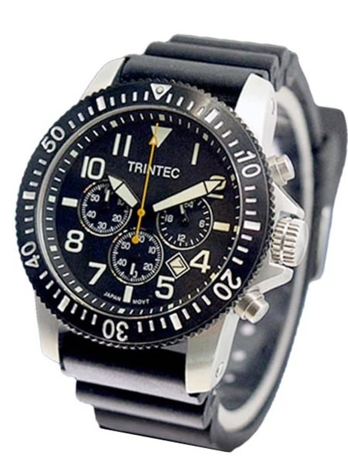 Trintec Zulu-01 Chronograph with Black Bezel and Stainless Steel Case ZULU-01-CH-S