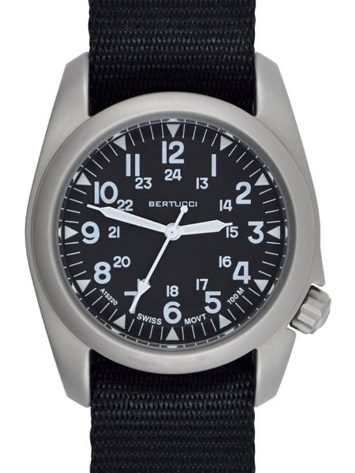 Bertucci A-2S Vintage with Swiss Movement, Black Dial, 40mm Stainless Steel Case #11500