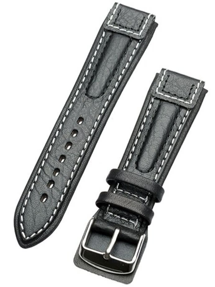 Chronissimo-Style Black Leather Strap with Heavy Padding #DM-30