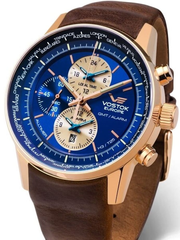 Scratch and Dent - Vostok-Europe Gaz-Limo World-Time GMT Watch with Alarm #565B293