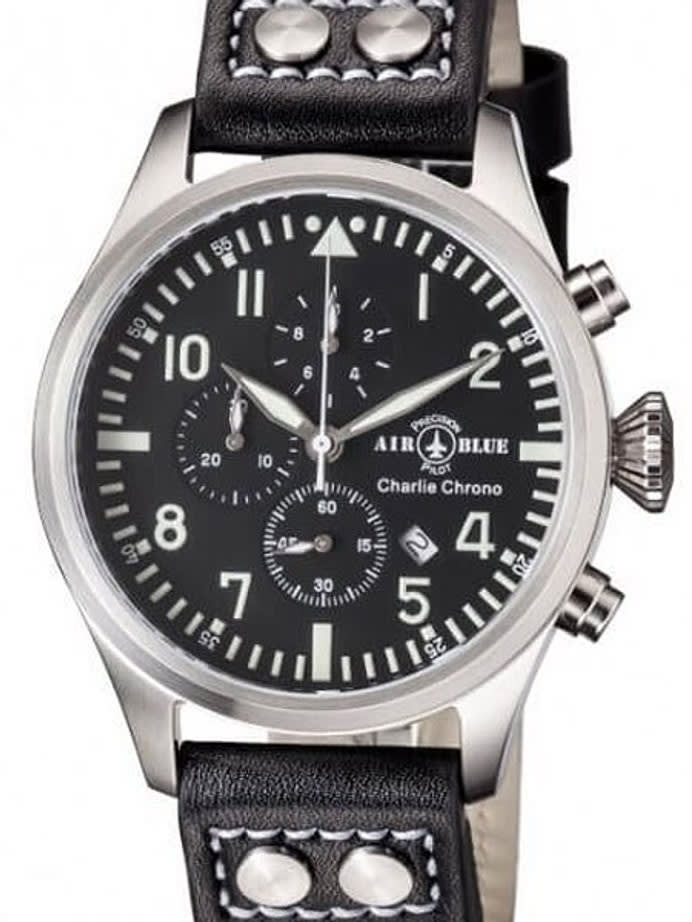 Air Blue Charlie Chronograph Pilot Watch with 44mm Case, Sapphire Crystal #CHARLIECHRONOSS