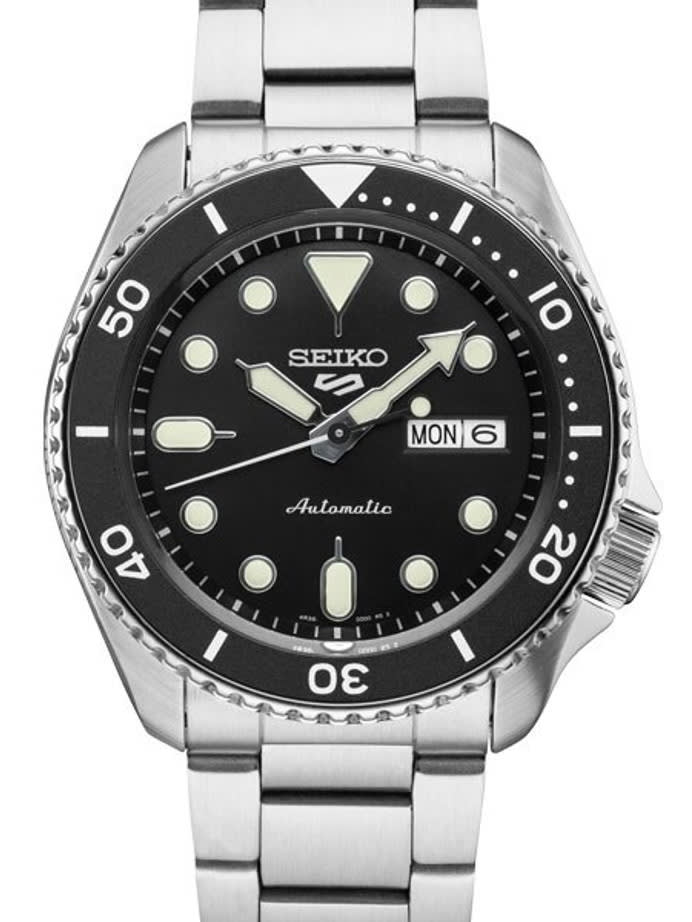 Seiko 5 Sports 24-Jewel Automatic Watch with Black Dial and SS Bracelet #SRPD55