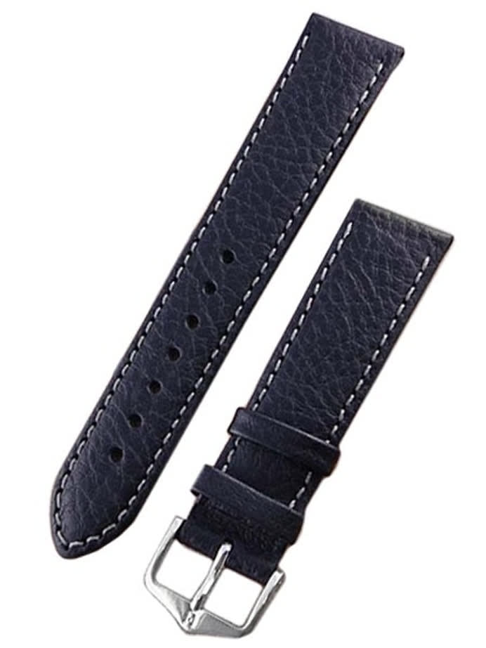 Hirsch Forest Black Soft Calf Leather Watch Strap, Contrast Stitching #179202-50