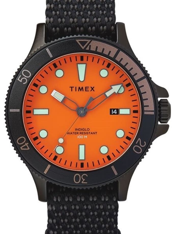 Timex 43mm Allied Coastline Quartz Watch with Orange Dial and INDIGLO Night-Light #TW2T30200VQ