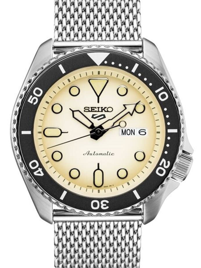 Seiko 5 Sports 24-Jewel Automatic Watch with Biege Dial and Mesh Bracelet #SRPD67