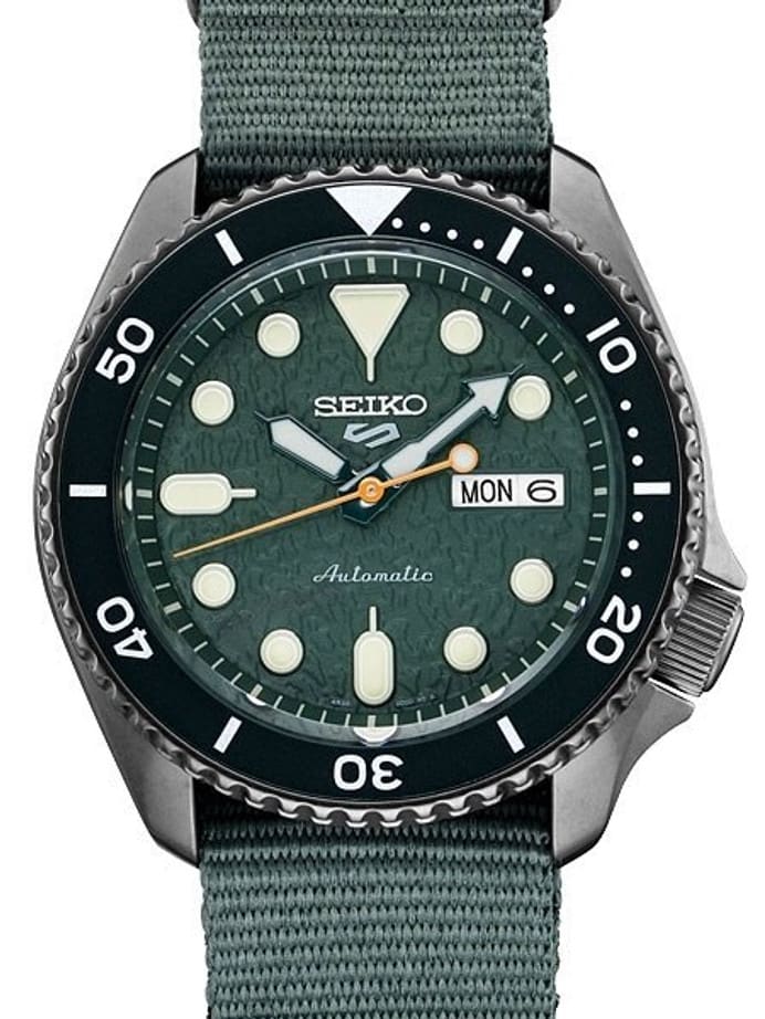 Seiko 5 Sports 24-Jewel Automatic Watch with Textured Green Dial and Nylon Strap #SRPD77