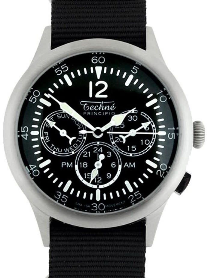 Techne 39.5mm Merlin Quartz Dual Time Watch with 24-Hour Sub-Dial #296.023