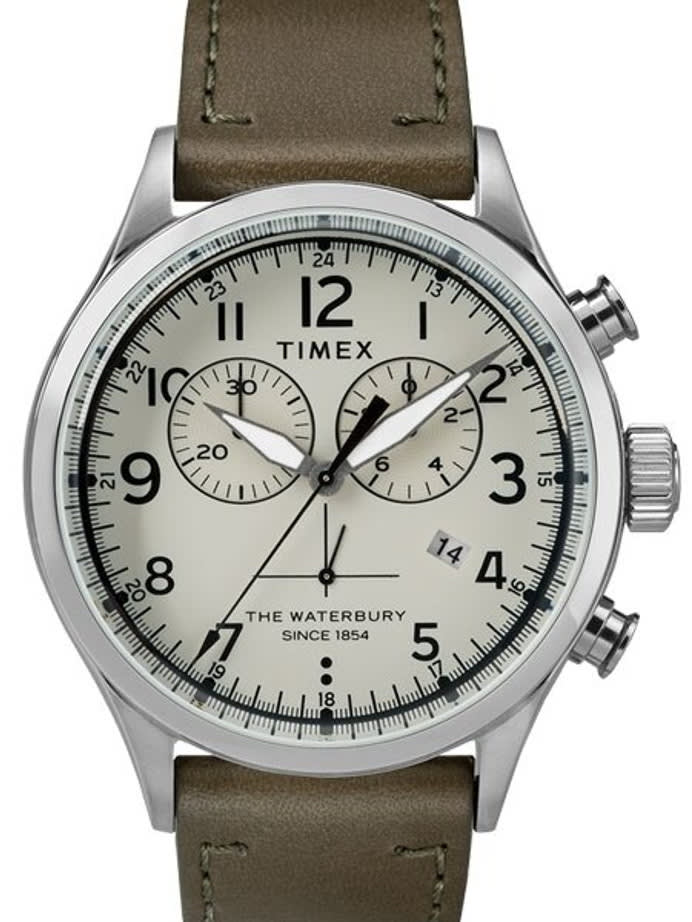 Timex 42mm Waterbury Quartz Chronograph with Cream Dial and INDIGLO Night-Light #TW2R70800VQ