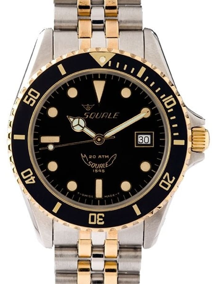 Squale 200 meter Swiss Quartz Dive watch with Two-Tone Bracelet  #1545-Qtz