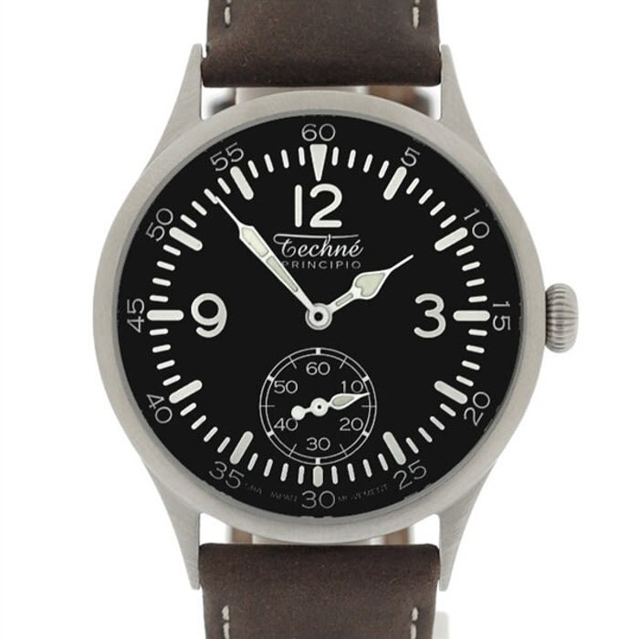Techne 39.5mm Merlin Quartz Aviator Watch with Onion Crown and Small Seconds #245.061