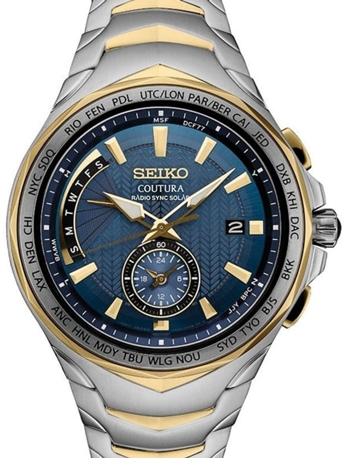 Seiko Coutura Radio Sync, Solar Powered, Dual Time, World Time Watch #SSG020