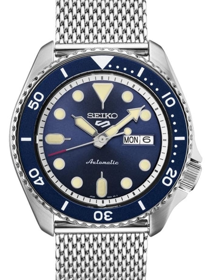 Seiko 5 Sports 24-Jewel Automatic Watch with Blue Dial and Mesh Bracelet #SRPD71