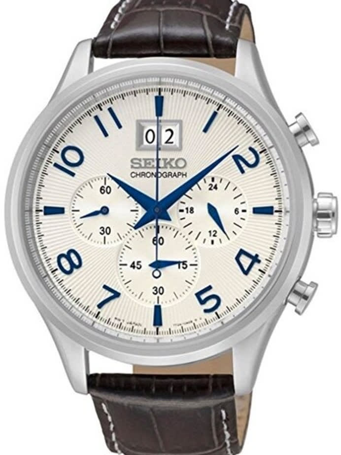 Seiko Quartz Chronograph with 24-Hr Sub-Dial and Blue Hands #SPC155