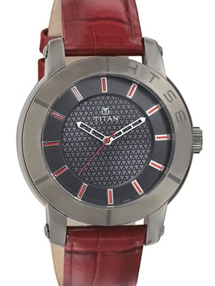 Titan HTSE Ladies Solar Powered Quartz Watch with Red Hour Markers and a Leather Strap #2526QL01
