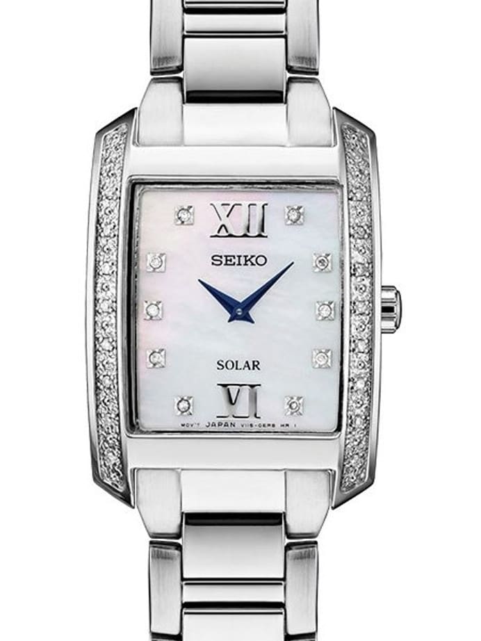 Seiko Women's Solar Dress Watch with 28 Diamonds, Mother of Pearl Dial #SUP399