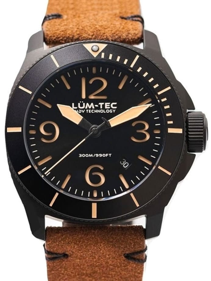 Lum-Tec 44mm Swiss Quartz PVD Dive Watch with AR Sapphire Crystal, Luminous Bezel #M87