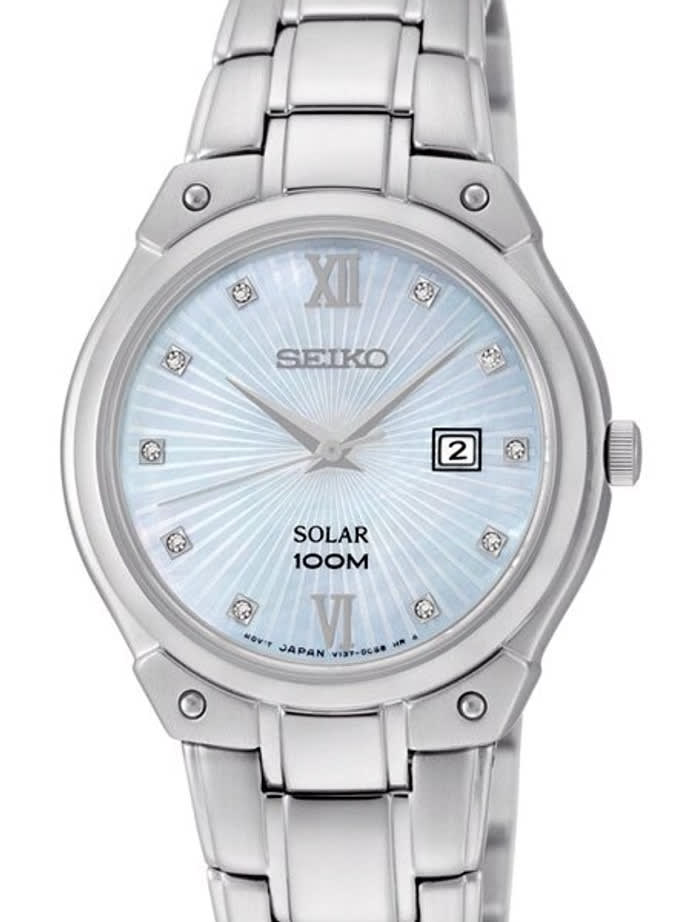 Seiko Ladies Solar Dress Watch with Blue Dial and Diamond Hour Markers #SUT213
