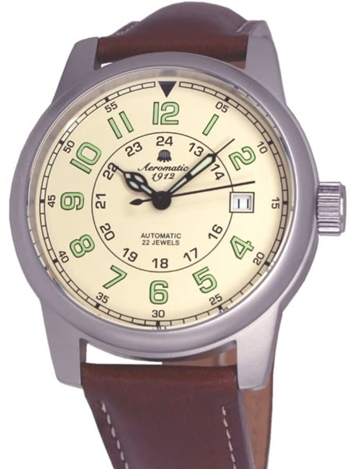 Aeromatic 1912 Automatic (self-winding) Aviator Watch with Brown Strap #A1412