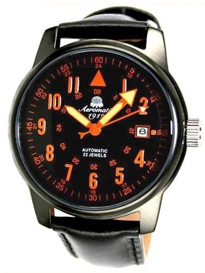 SCRATCH AND DENT - Aeromatic 1912 Aviator's Automatic Watch with Black PVD Steel Case #A1329-SND