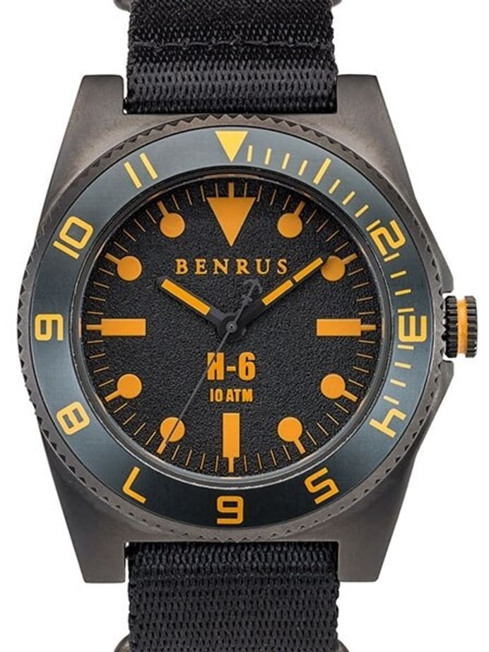 BENRUS 44mm Gun-Metal Stainless Steel, Military-Inspired Quartz H6 Watch #BR012B