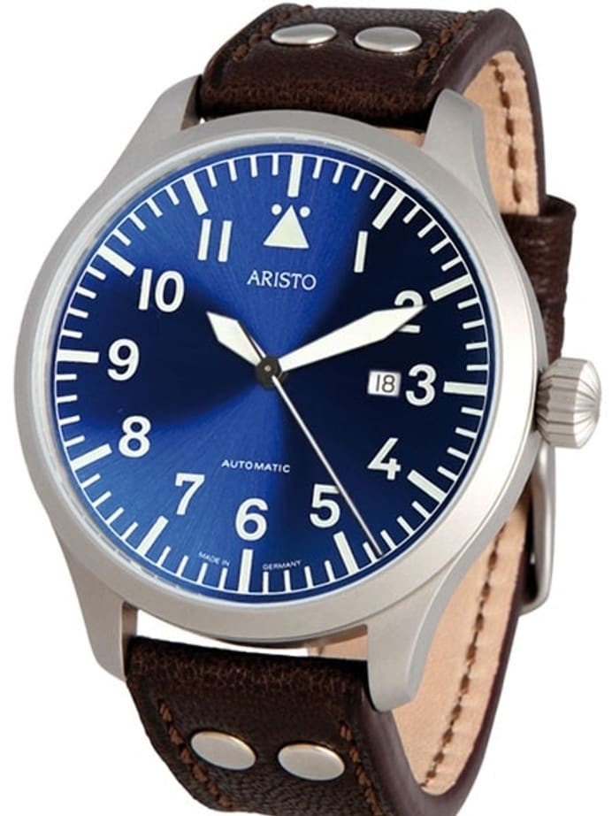 Aristo 3H159 47mm Swiss Automatic Pilot's Watch with Sunburst Blue Dial