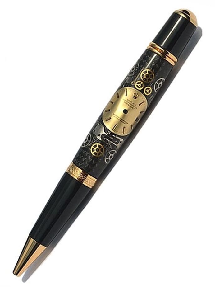 Artisan Crafted Collectable Pen made with a Rolex dial and assorted gears, cogs, screws and bridges #WPP101BP