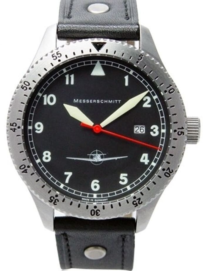 Messerschmitt 43mm Swiss Quartz Aviator Watch with Rotating Bezel #ME108DR