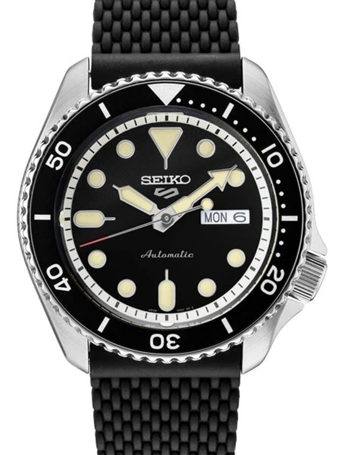 Seiko 5 Sports 24-Jewel Automatic Watch with Black Dial and Silicone Strap #SRPD95