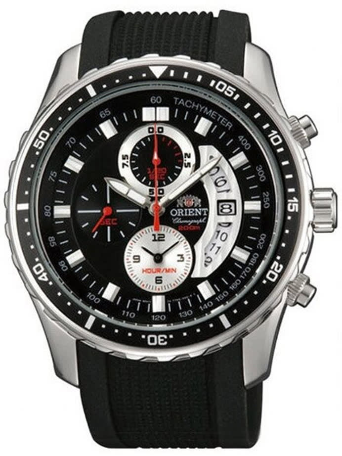 Orient Cayenne Sport Diver Chronograph Watch with Open Date Window and Tachymeter #TT0Q003B