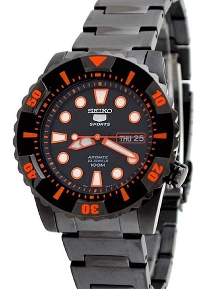 Seiko 5 Sports Automatic Black PVD Watch with Matching Bracelet #SNZJ21K1