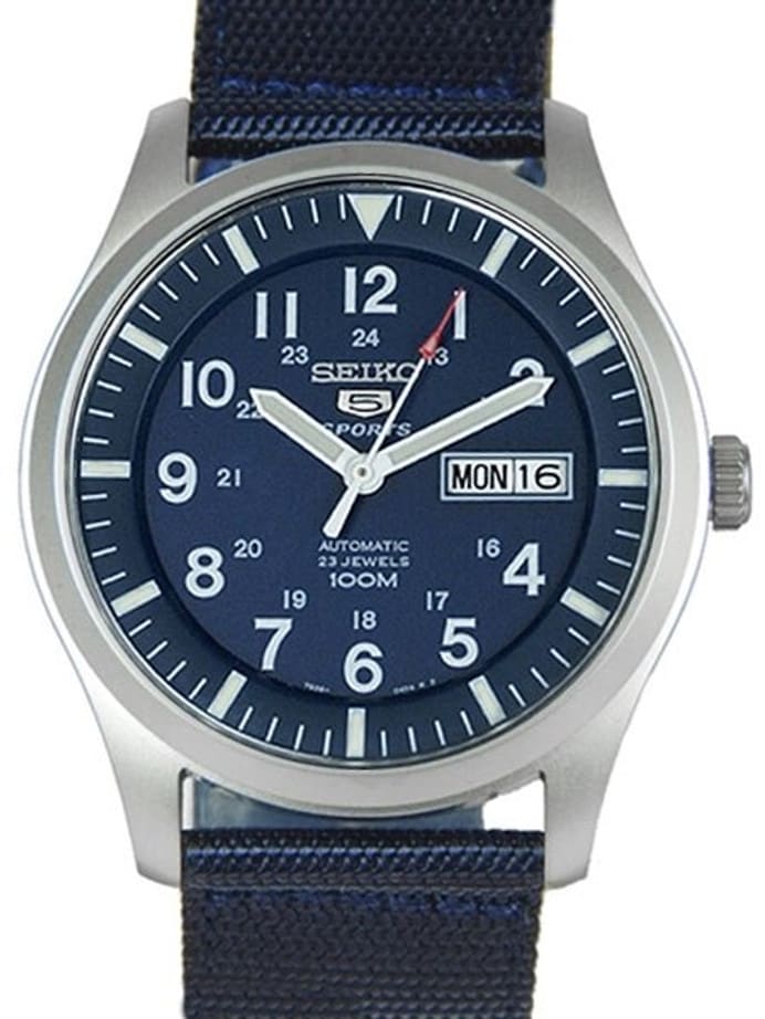 Seiko Military Blue Dial Automatic Watch with 42mm Case, Blue Canvas Strap #SNZG11K1