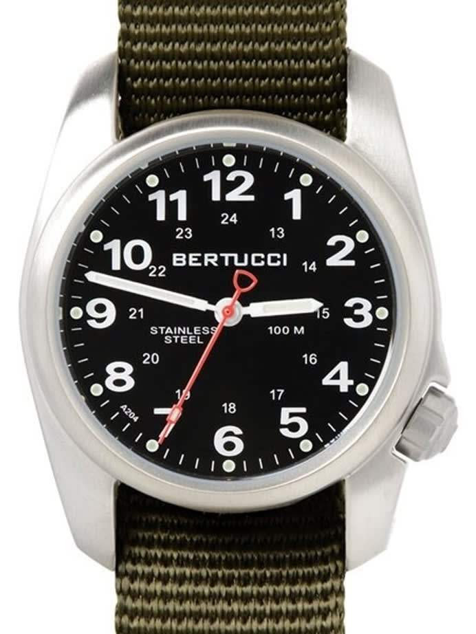 Bertucci A-1S Black Dial Stainless Steel Watch with Patrol Olive Nylon Strap #10112