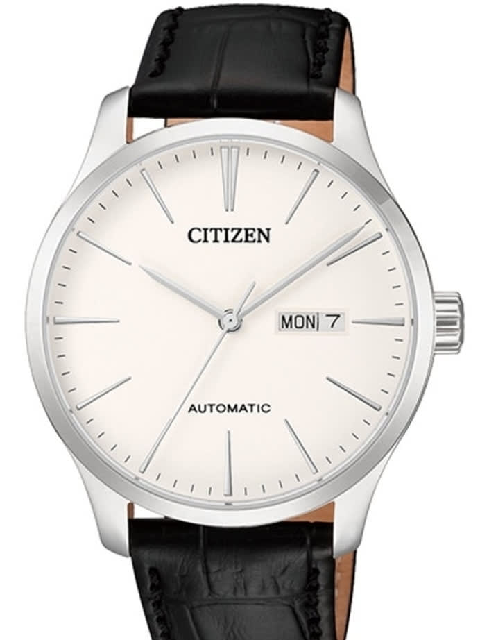 Scratch and Dent - Citizen Automatic White Dial Watch with Black Leather Strap #NH8350-08B