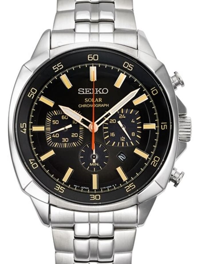 Seiko Solar Quartz Chronograph with Stop-Watch and 24-hour Sub-Dial  #SSC511
