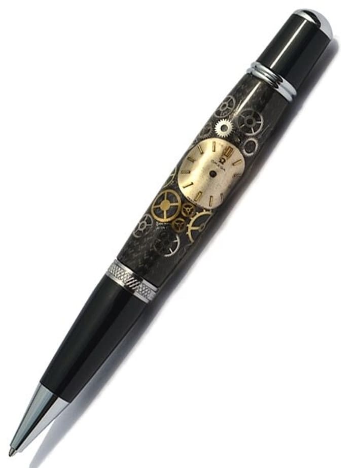 Artisan Crafted Collectable Pen made with an Omega dial and assorted gears, cogs, screws and bridges #WPP201BP