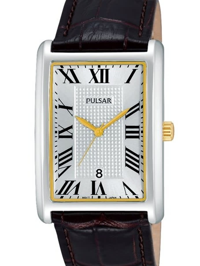 Pulsar Silver Dial Quartz Watch with Alligator Grain Leather Strap #PH9049