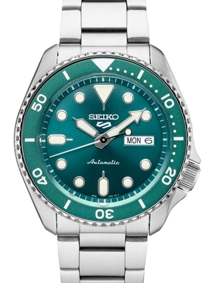 Seiko 5 Sports 24-Jewel Automatic Watch with Green Dial and SS Bracelet #SRPD61